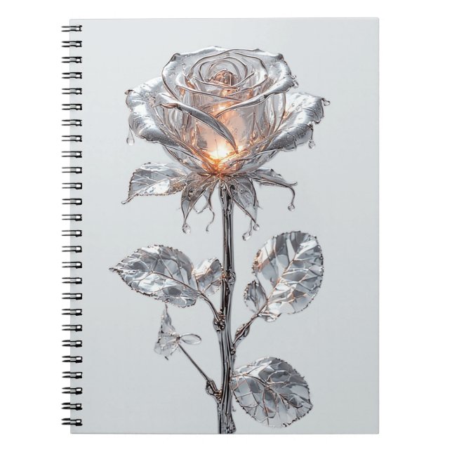 Luminous Metallic Silver Rose Notebook (Front)