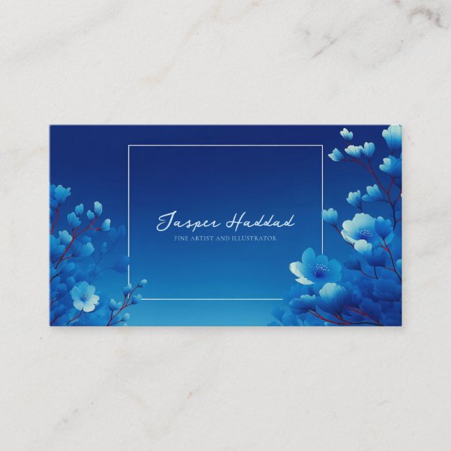 Luminous Nightfall Blue Floral Business Card (Front)