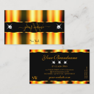 Luminous Orange Black Sparkling Diamonds Initials Business Card
