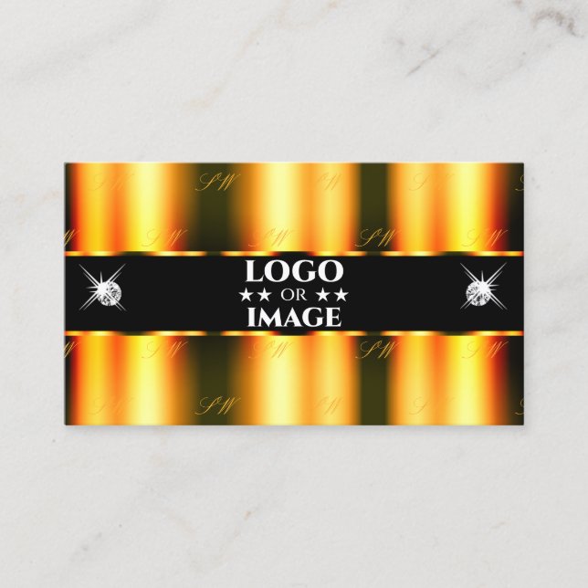 Luminous Orange Black Sparkling Diamonds with Logo Business Card (Front)