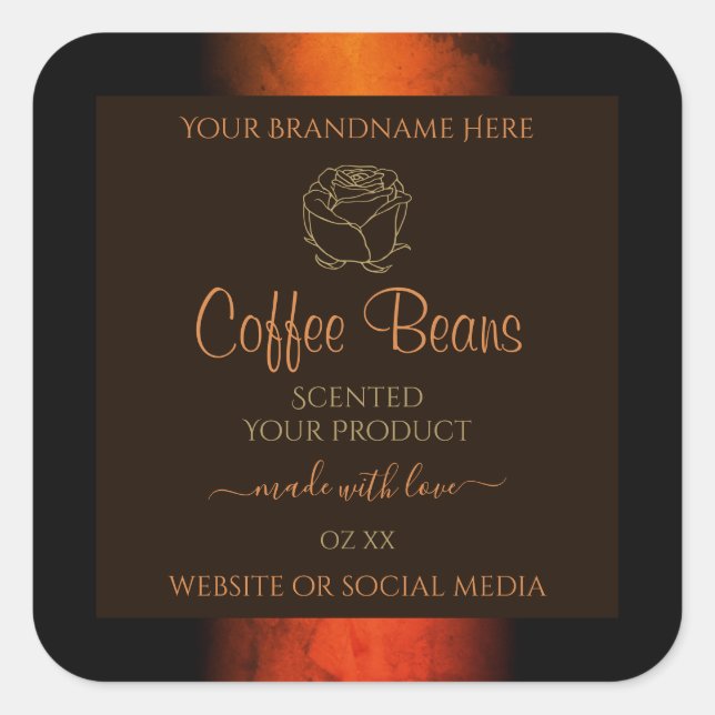 Luminous Orange Brown Marble Product Labels Floral (Front)