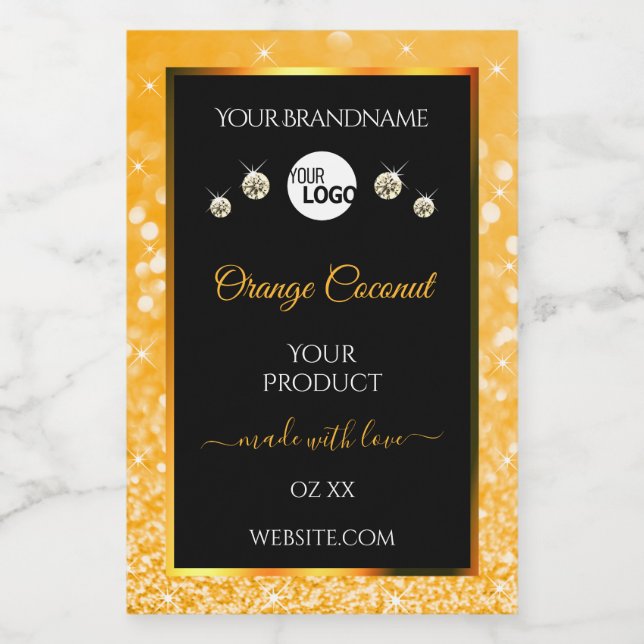Luminous Orange Glitter Black Product Labels Logo  (Single Label)