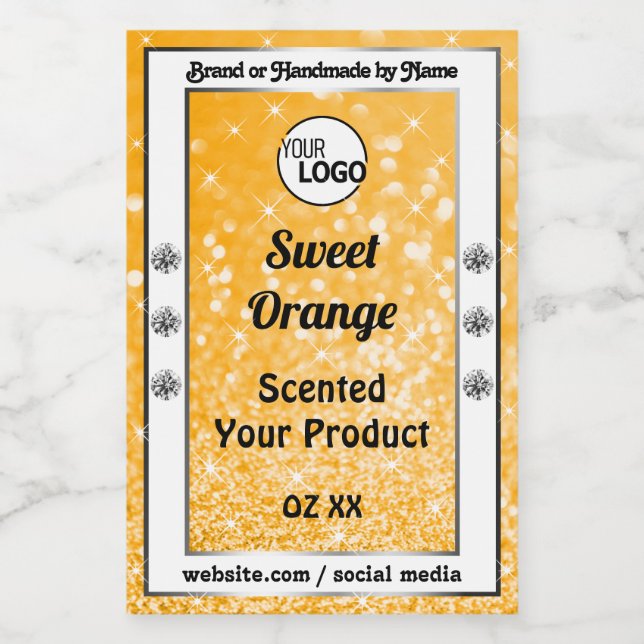 Luminous Orange Sparkle Glitter Product Label Logo (Single Label)