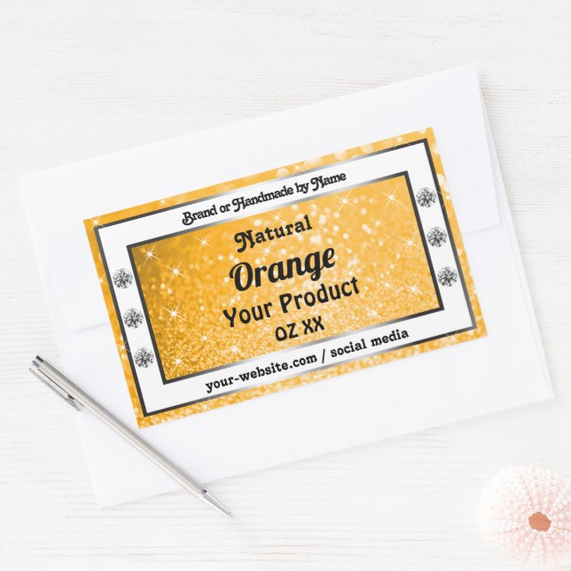 Luminous Orange Sparkling Glitter Product Labels (Envelope)