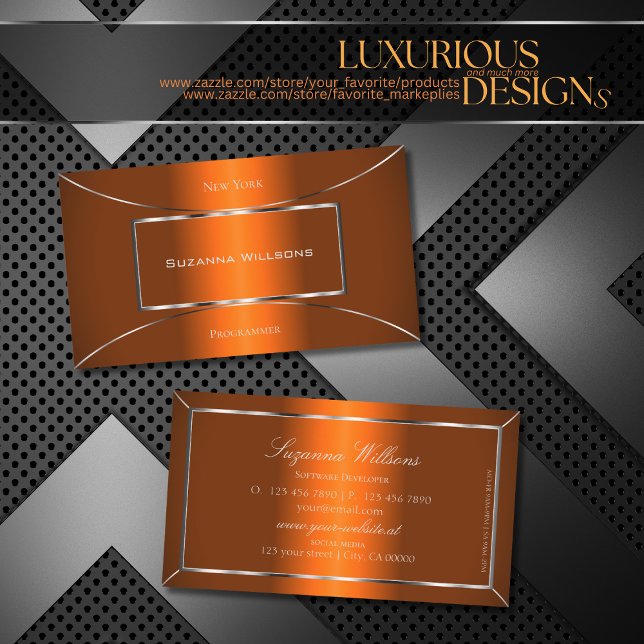 Luminous Orange with Silver Decor Professional Business Card (Creator Uploaded)