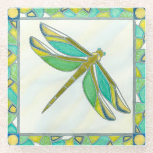 Luminous Pastel Dragonfly by Vanna Lam Glass Coaster (Front)