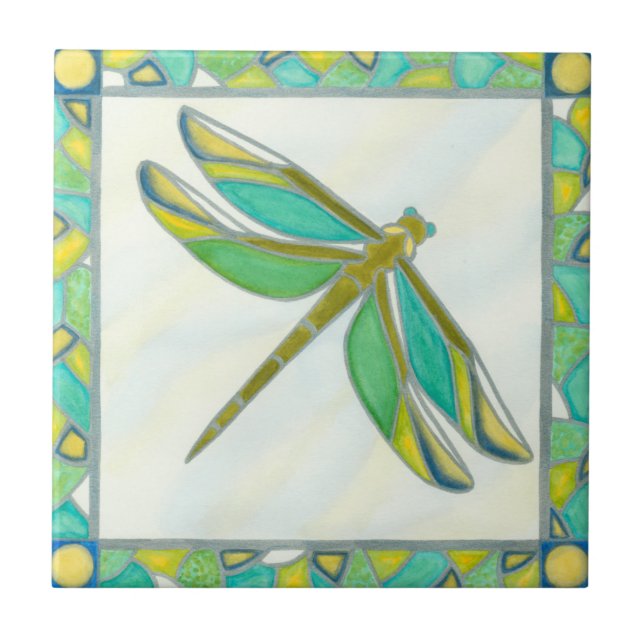 Luminous Pastel Dragonfly by Vanna Lam Tile (Front)