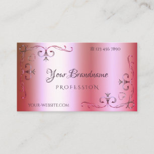 Luminous Pink and Green Gradient Ornamental Ornate Business Card