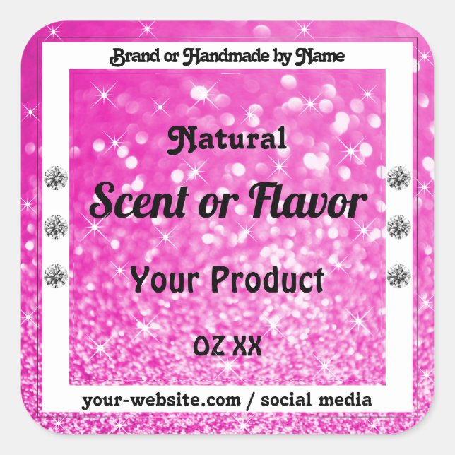 Luminous Pink Glitter Sparkle Stars Product Labels (Front)