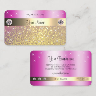Luminous Pink Purple Gold Glitter with Diamonds Business Card