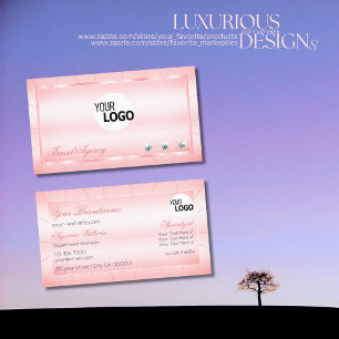 Luminous Pink with Diamonds and Logo Professional Business Card