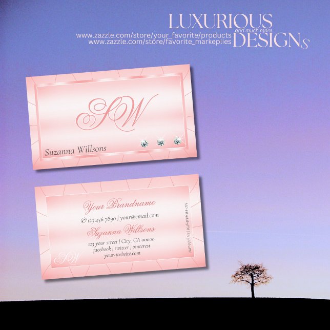 Luminous Pink with Diamonds and Monogram Glamourou Business Card (Creator Uploaded)