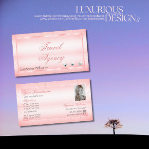 Luminous Pink with Diamonds and Photo Glamourous Business Card