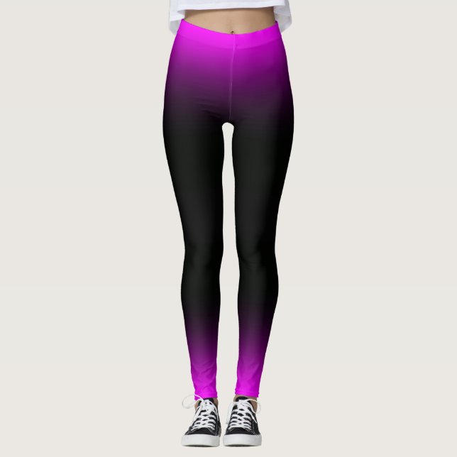 Luminous Pinkish Purple and Black Ombre Leggings (Front)