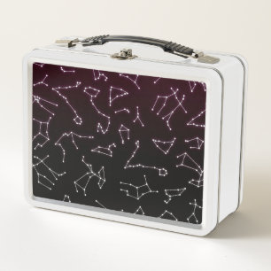 Luminous Purple White Zodiac Constellation Stars Metal Lunch Box