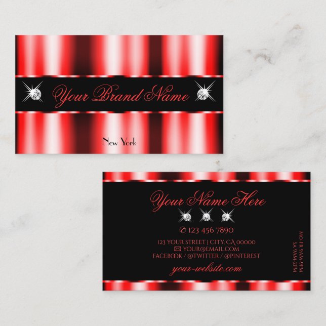 Luminous Red and Black Sparkle Jewels Professional Business Card (Front/Back)