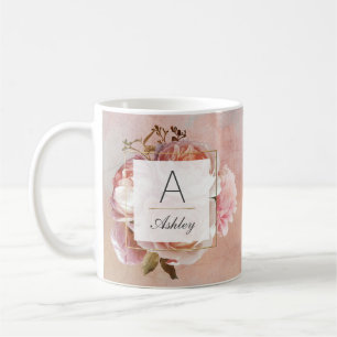 LUMINOUS ROSE Elegant Modern Floral Monogram Coffee Mug