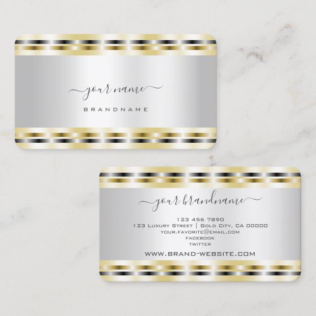 Luminous Shimmering Gold and Silver Elegant Simple Business Card (Front/Back)