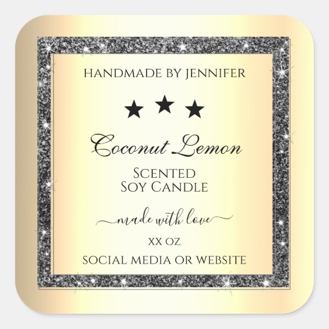 Luminous Silver Glitter Gold Effect Product Labels (Front)