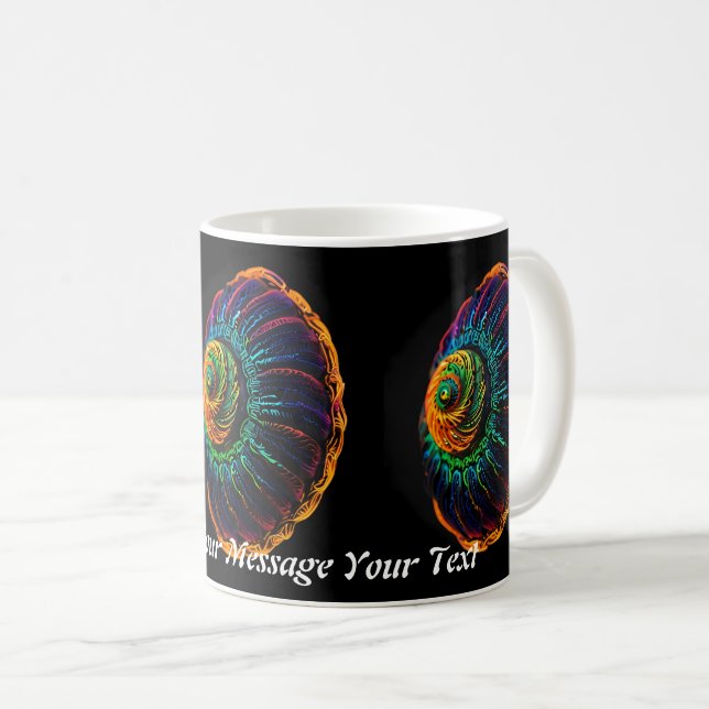 Luminous Spiral: The Neon Shell Oracle Coffee Mug (Front Right)
