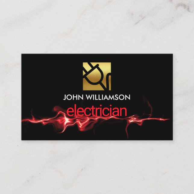 Luminous Striking Red Lightning Electrical Repair Business Card (Front)