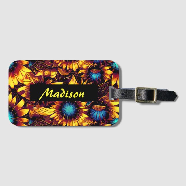 Luminous Sunflowers Luggage Tag (Front Horizontal)