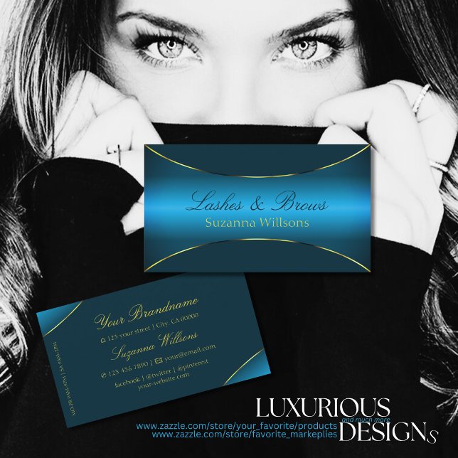 Luminous Teal with Modern Gold Border Eye Catching Business Card (Creator Uploaded)