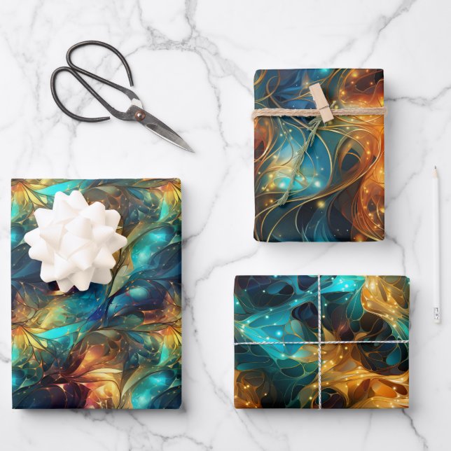 Luminous Threads: 3D Light Weave Design Wrapping Paper Sheet (Front)