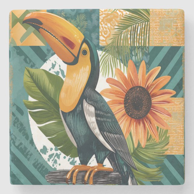 Luminous Tukan in tropical harmony Stone Coaster (Front)
