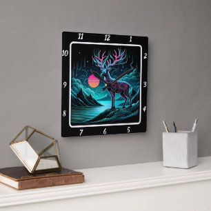 Luminous Twilight Deer  Square Wall Clock
