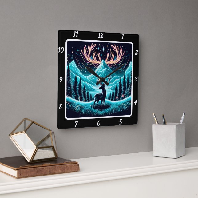 Luminous Twilight Elk Square Wall Clock (Office)