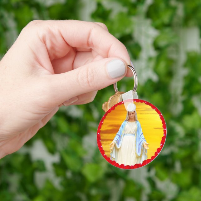 Luminous Virgin Mary with Roses  Key Ring (Hand)