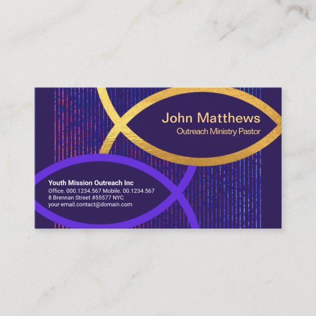 Luminous Water Lines Gold Ichthus Christian Fish Business Card (Front)