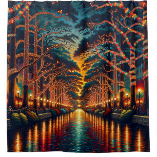 “Luminous Waterway: Riverwalk" Shower Curtain