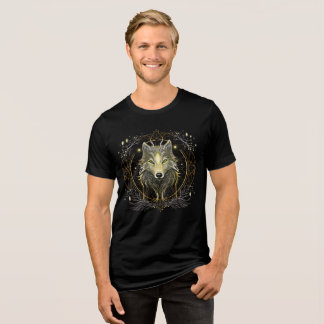 Luminous Wolf Mandala – Golden Spirit Animal Art Tri-Blend Shirt