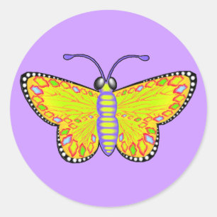Luminous Yellow Butterfly Classic Round Sticker