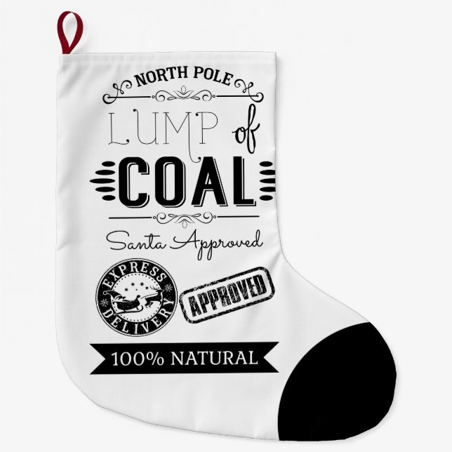 lump of coal Christmas joke gift for him Large Christmas Stocking (Front)