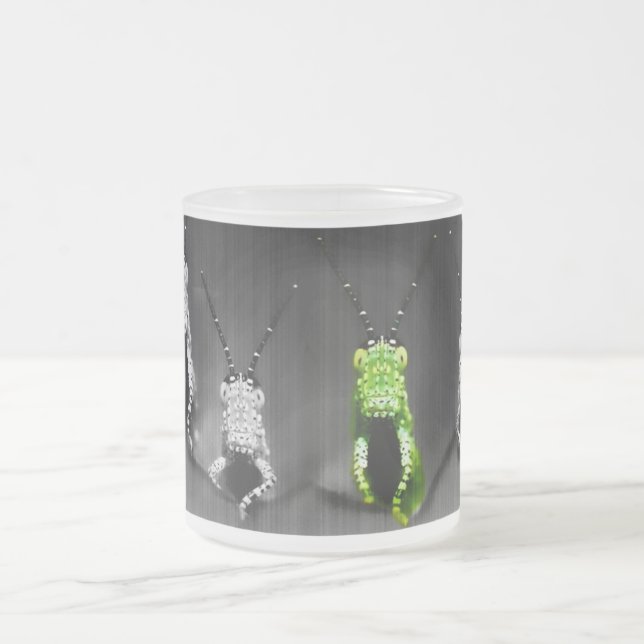 Lumpy Green Bug Frosted Glass Coffee Mug (Center)