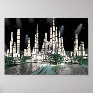 Luna City Heaven, bryce 5.0 artwork by me Poster