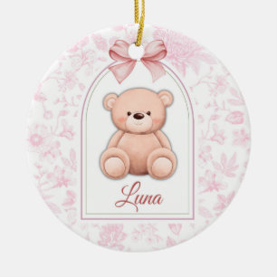 Luna   Custom Pink Teddy Bear Nursery Design  Ceramic Tree Decoration