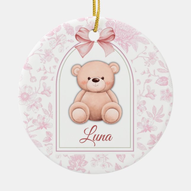 Luna | Custom Pink Teddy Bear Nursery Design  Ceramic Tree Decoration (Front)