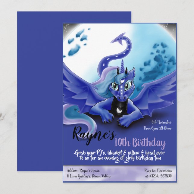 Luna Dragon Party Invitations (Front/Back)