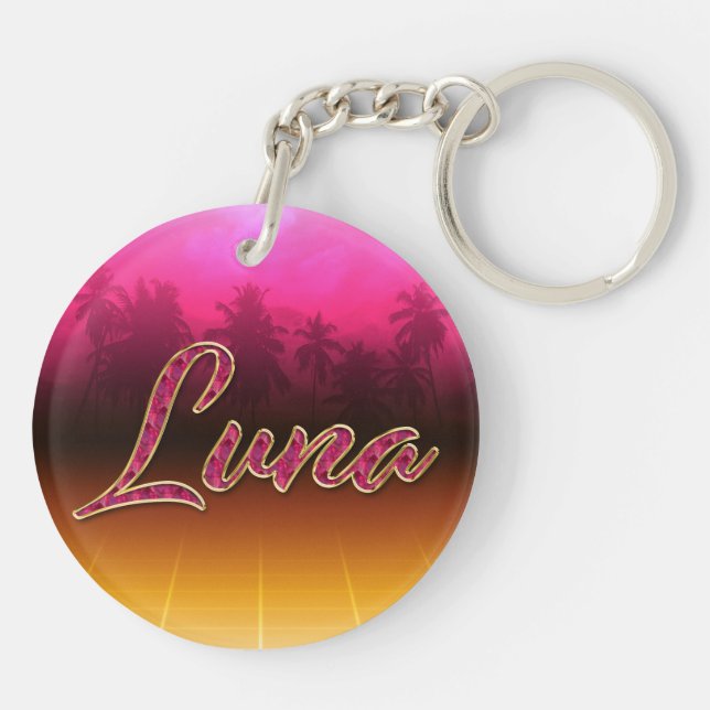 Luna First Name golden pink keychain (Back)