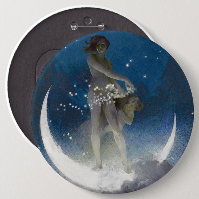 Luna Goddess at Night Scattering Stars 6 Cm Round Badge (Front & Back)
