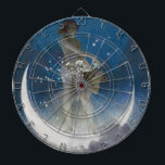 Luna Goddess at Night Scattering Stars Dartboard<br><div class="desc">High atop a crescent moon, its horns reaching like celestial fingers, stood Luna, the Moon Weaver. Unlike the mortals who saw only a silvery orb, Luna possessed a breathtaking beauty. Her form, sculpted from moonlight itself, shimmered with the echoes of countless prayers. A cascade of stardust flowed down her form,...</div>