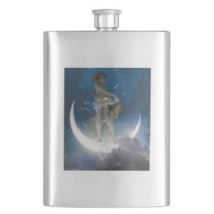 Luna Goddess at Night Scattering Stars Hip Flask