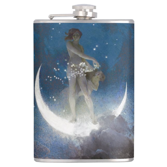 Luna Goddess at Night Scattering Stars Hip Flask (Front)
