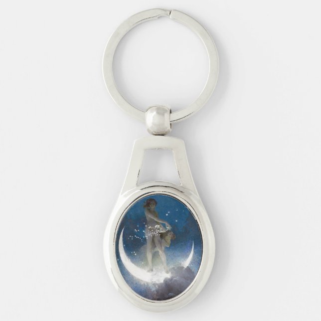 Luna Goddess at Night Scattering Stars Key Ring (Front)