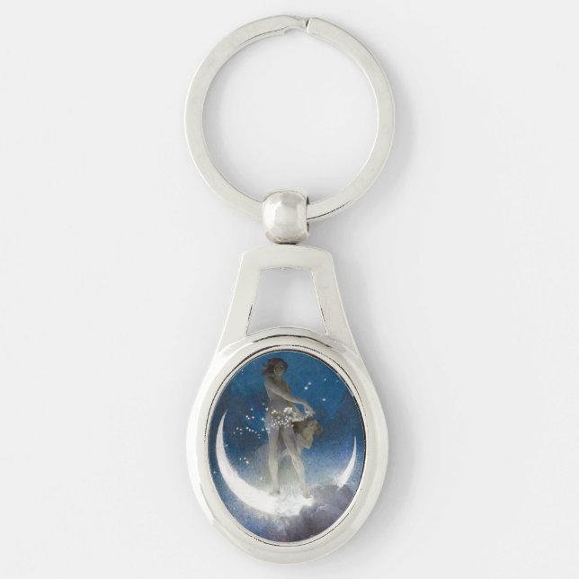 Luna Goddess at Night Scattering Stars Key Ring (Front)