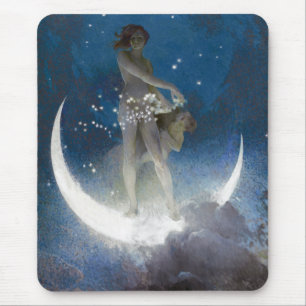 Luna Goddess at Night Scattering Stars Mouse Mat